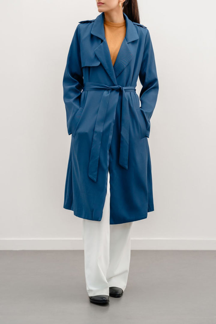 NAVY LONG DRAPE TRENCH