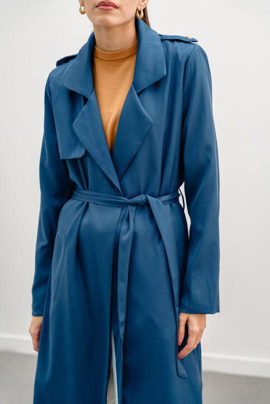 NAVY LONG DRAPE TRENCH