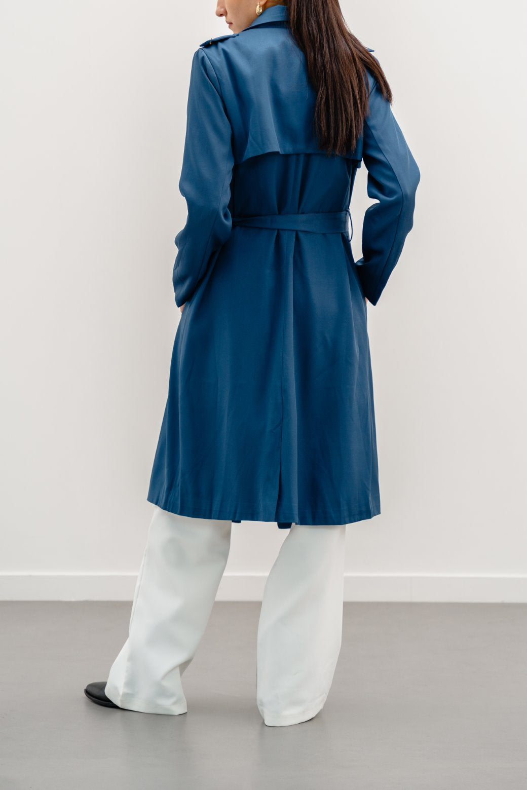 NAVY LONG DRAPE TRENCH