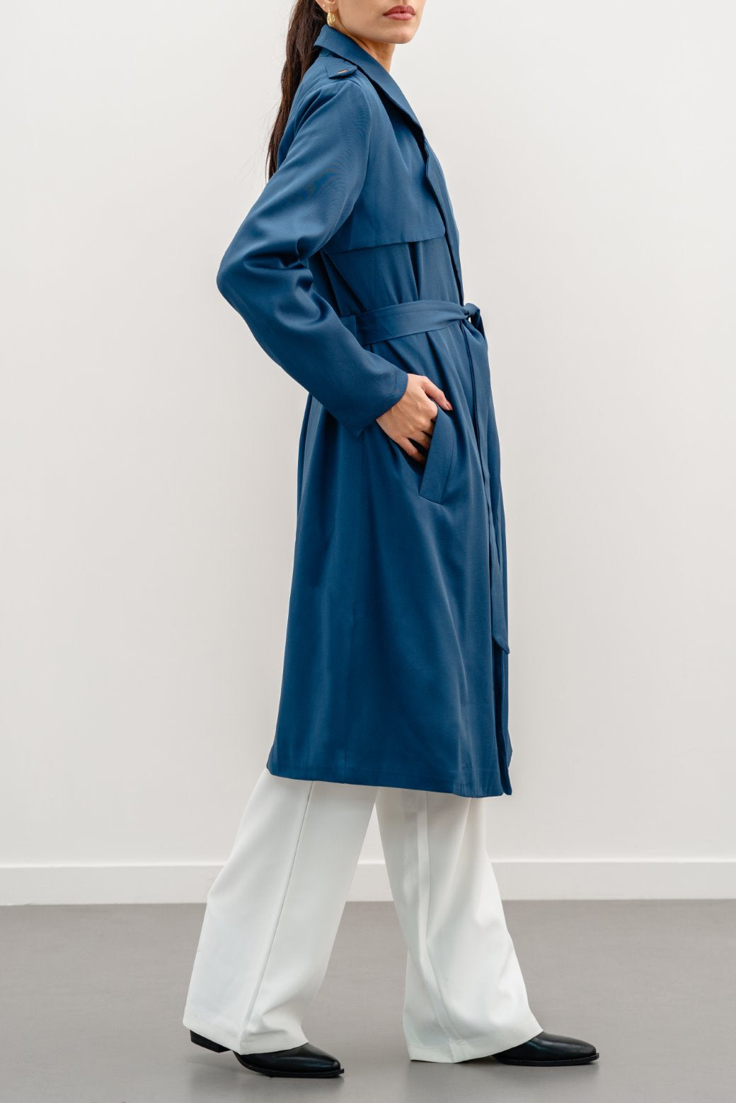 NAVY LONG DRAPE TRENCH