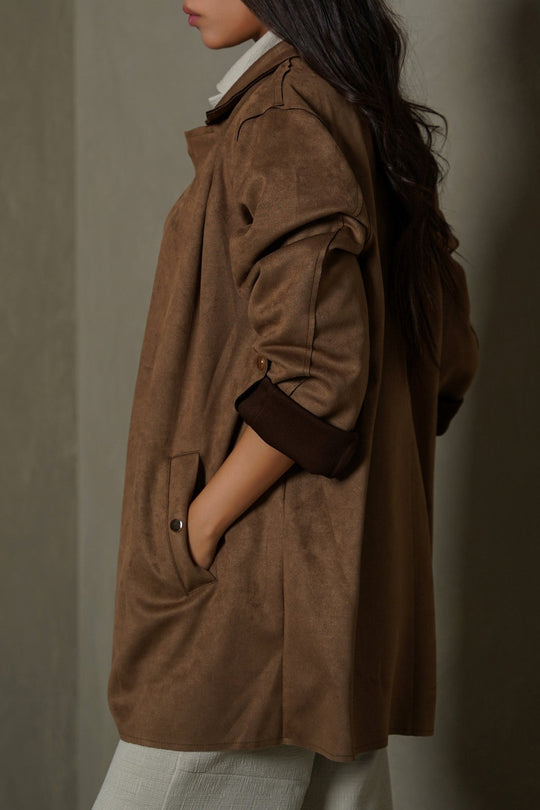 COFFEE SUEDE MID COAT