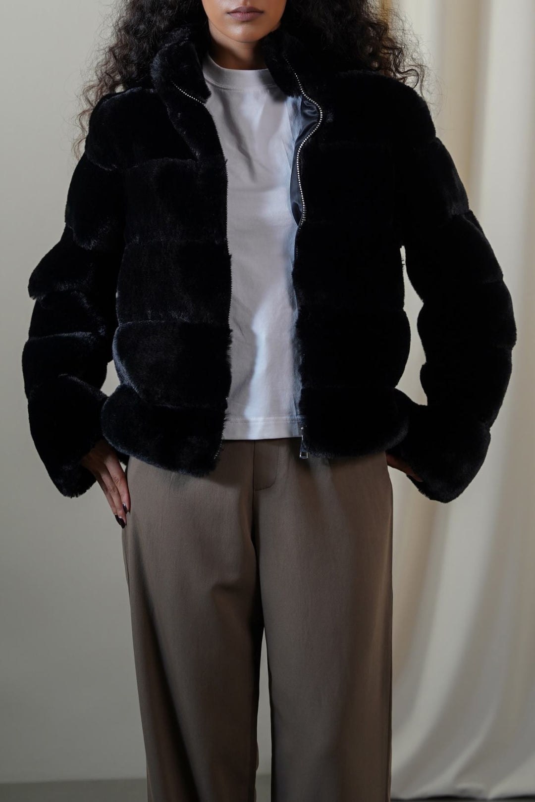 BLACK PLUSH FUR JACKET