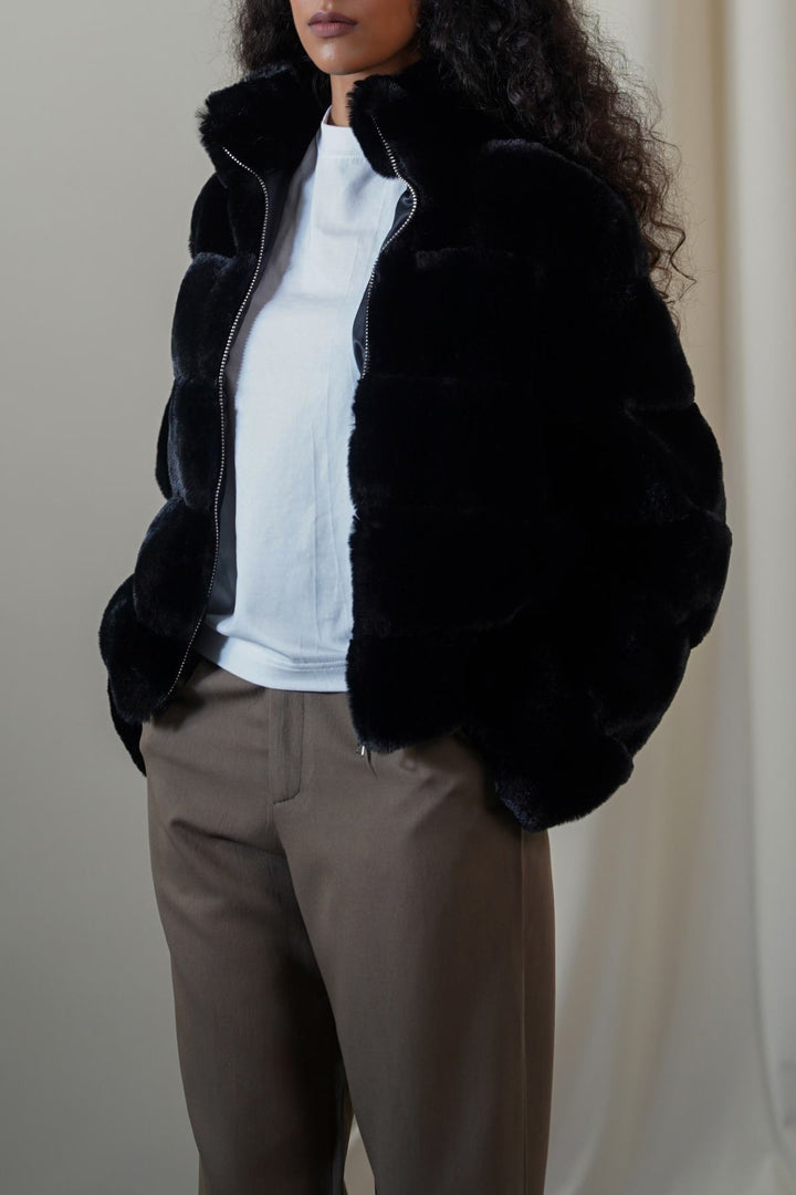BLACK PLUSH FUR JACKET