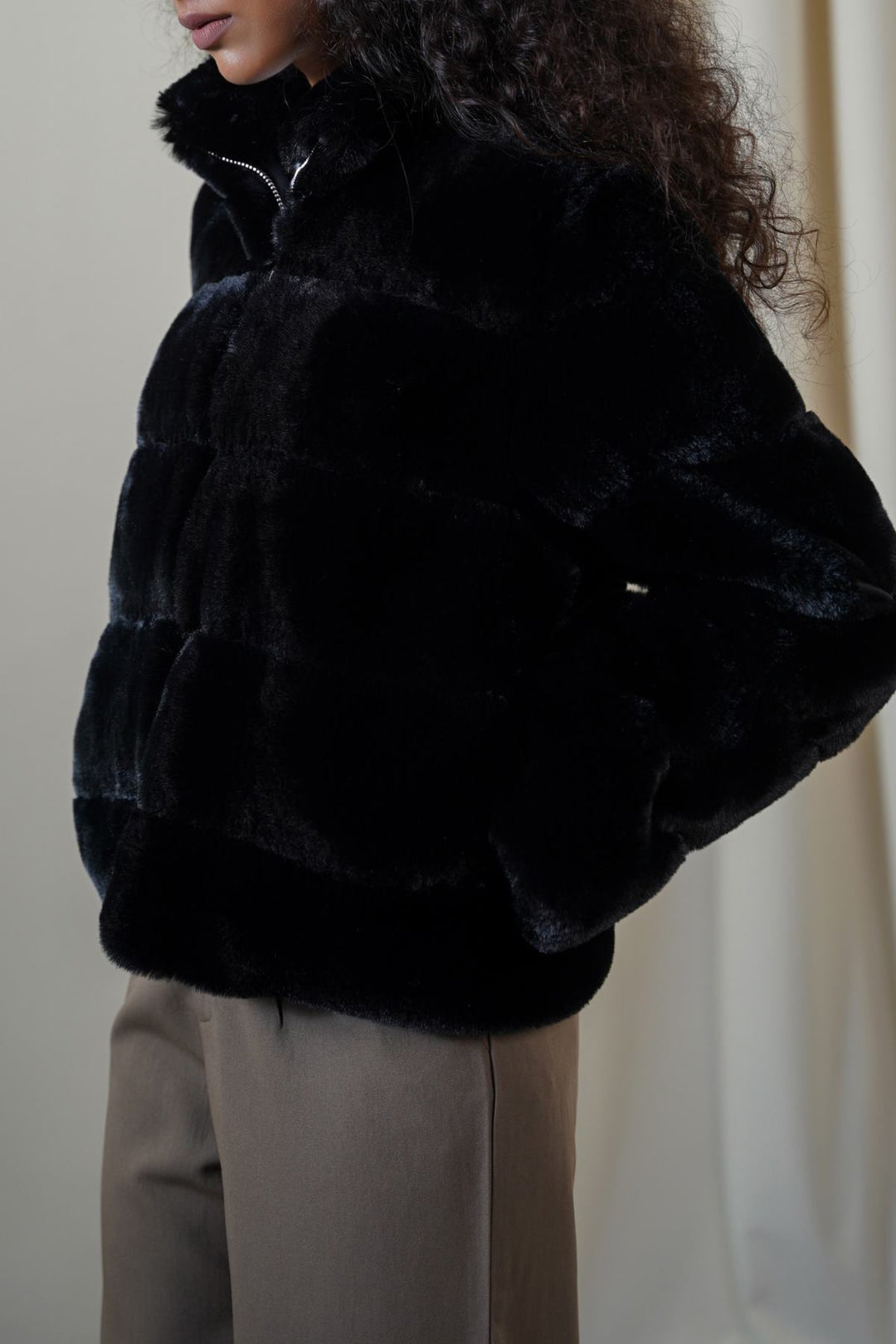 BLACK PLUSH FUR JACKET