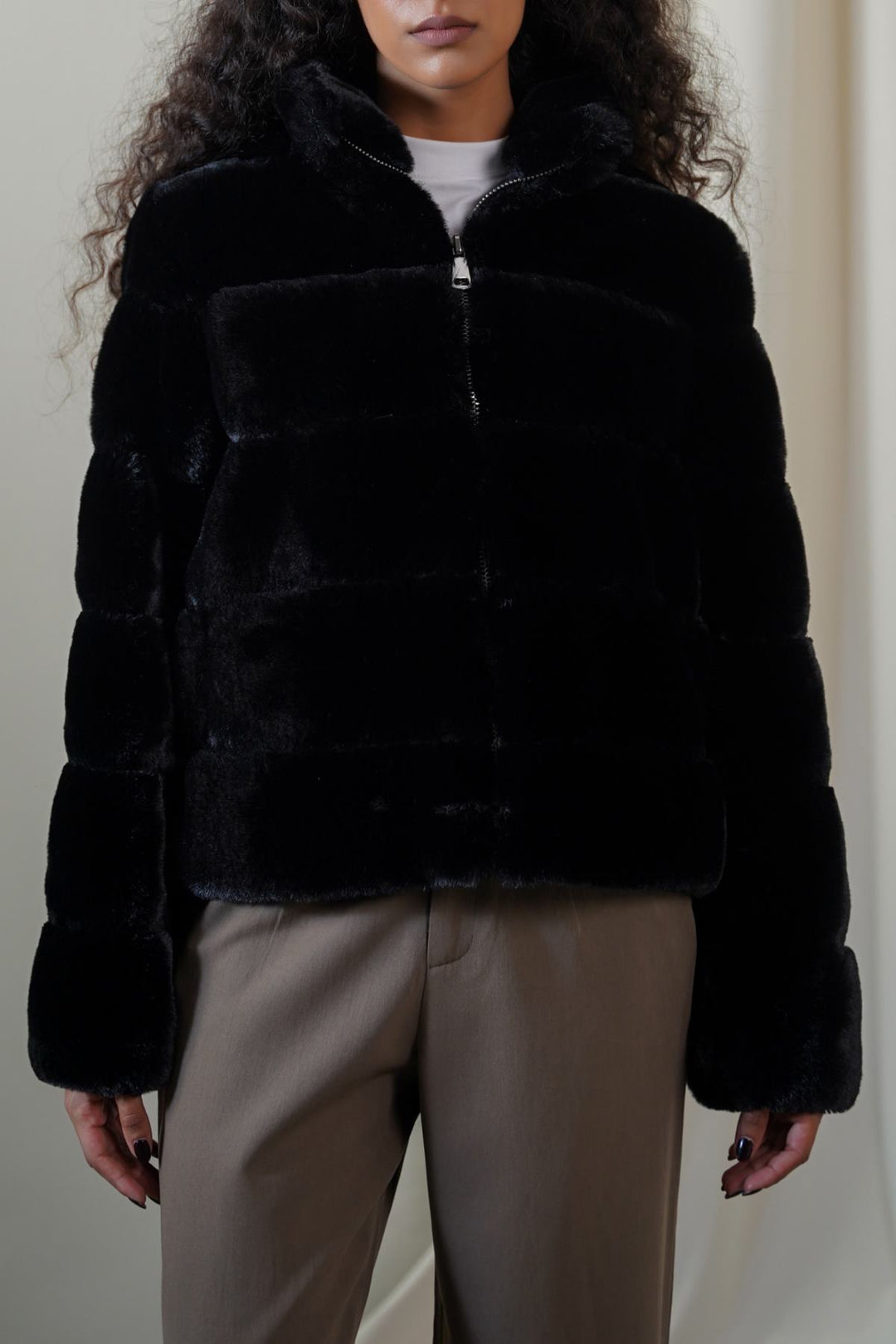 BLACK PLUSH FUR JACKET