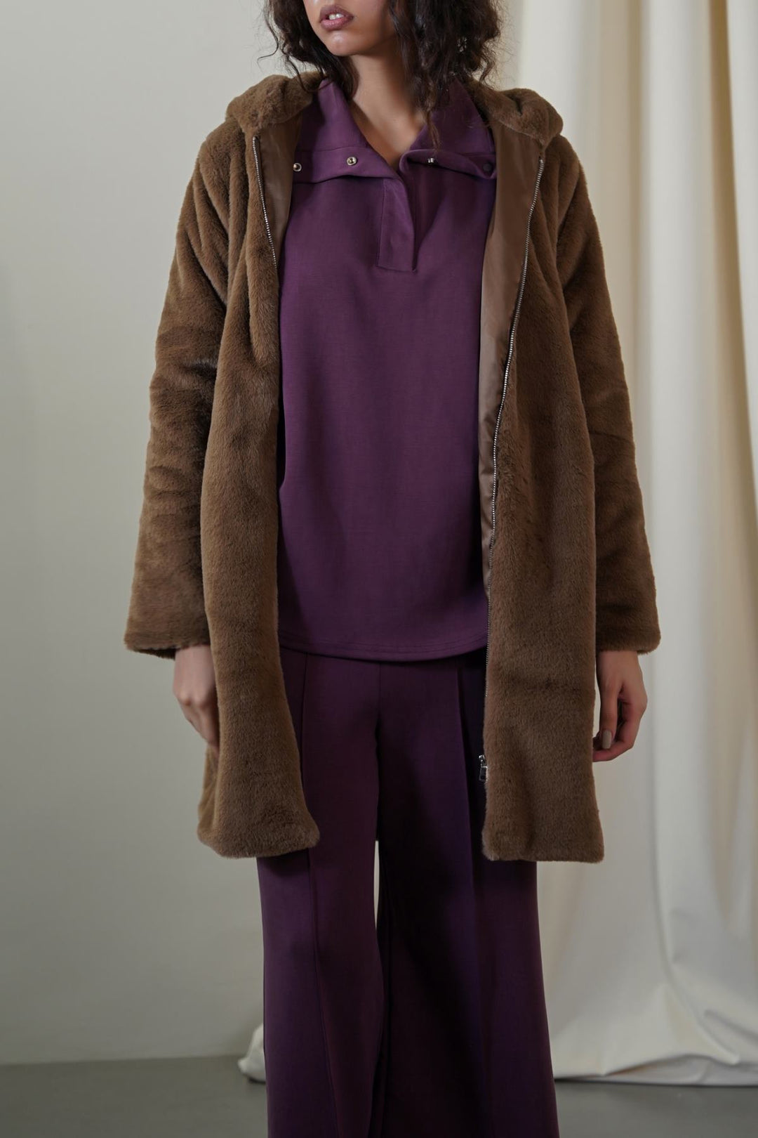 BROWN LONG FUR JACKET