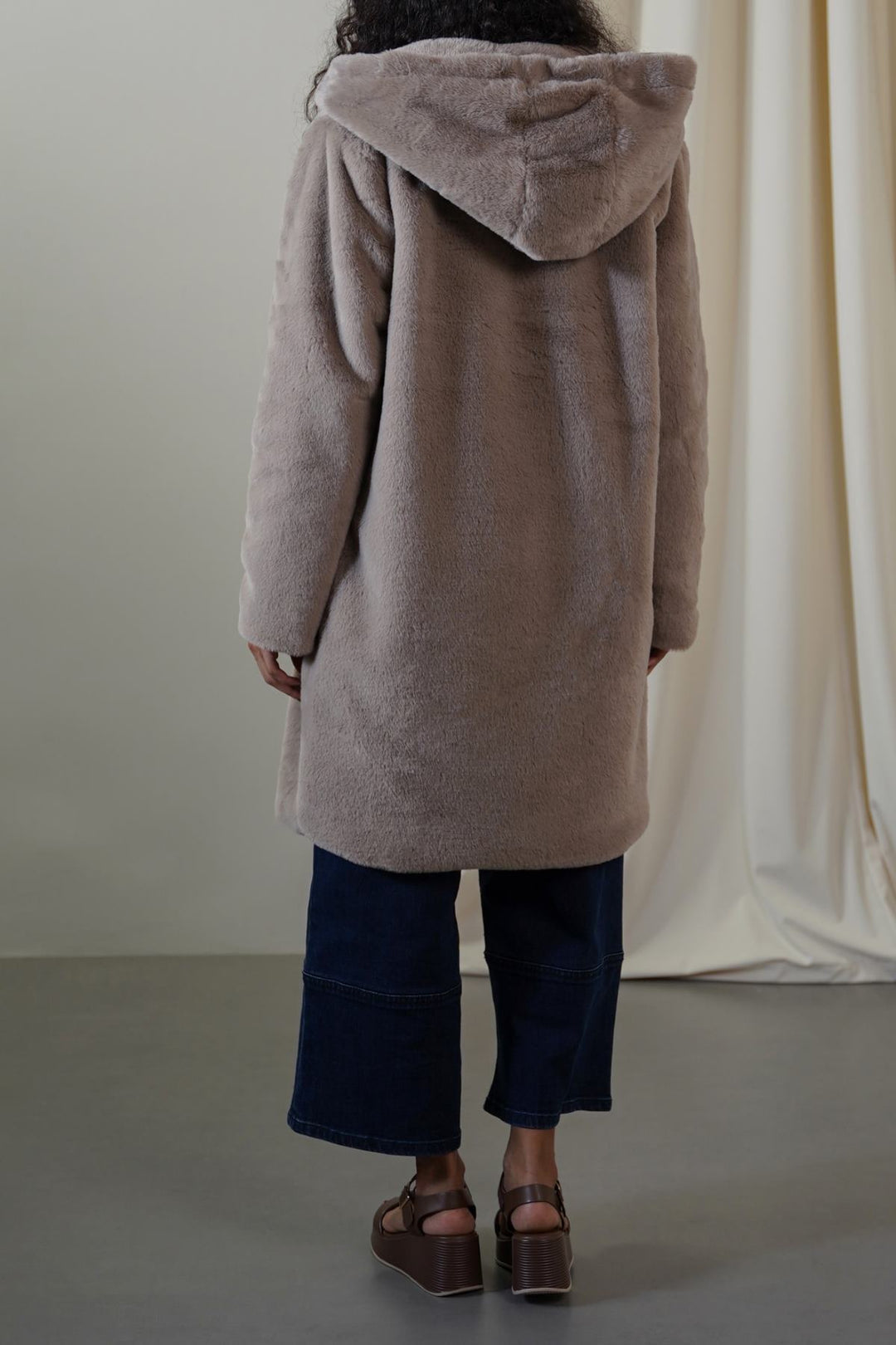 KHAKI LONG FUR JACKET