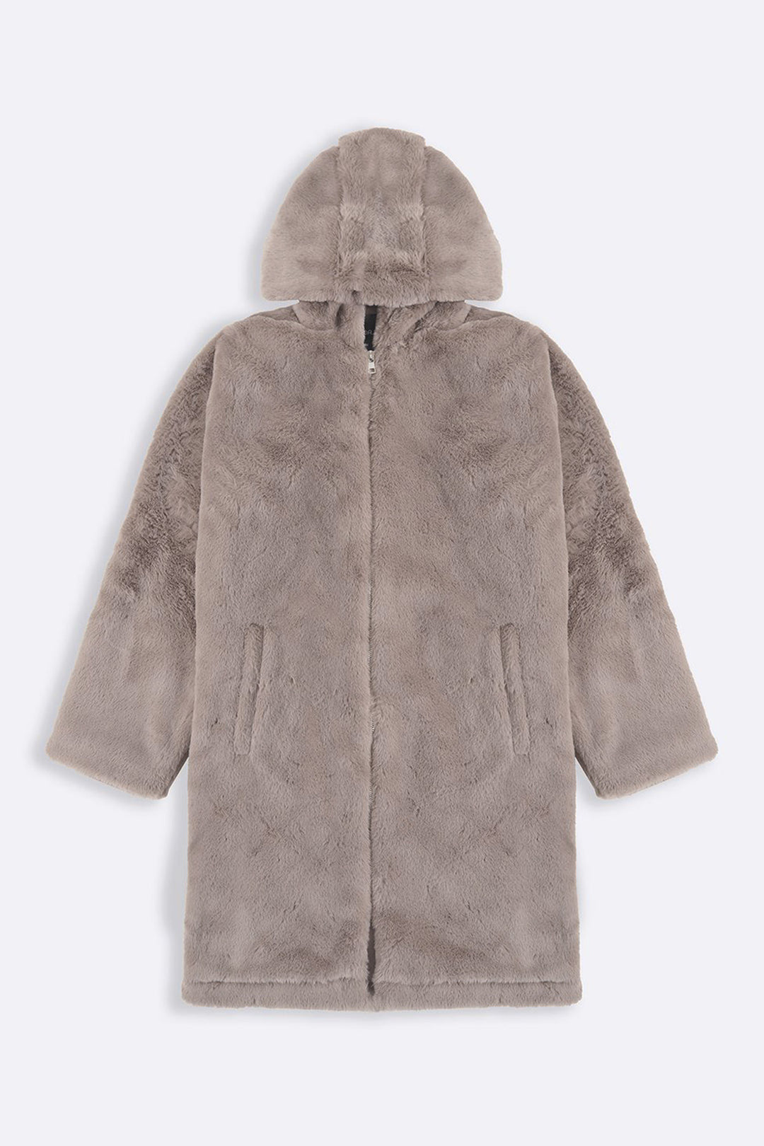 KHAKI LONG FUR JACKET