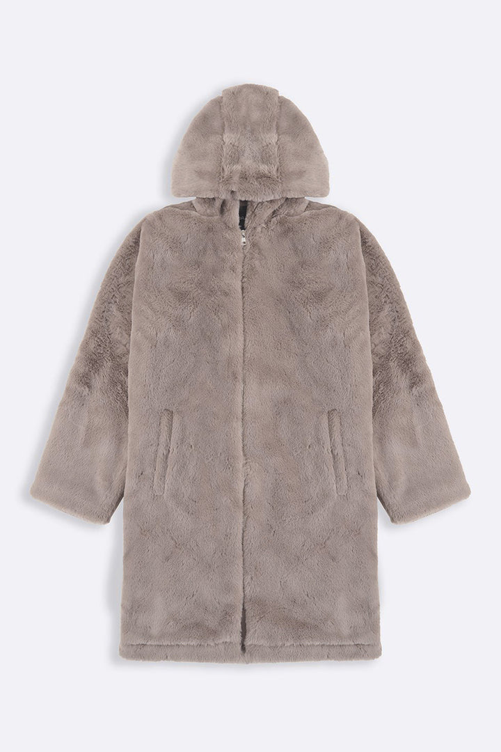 KHAKI LONG FUR JACKET