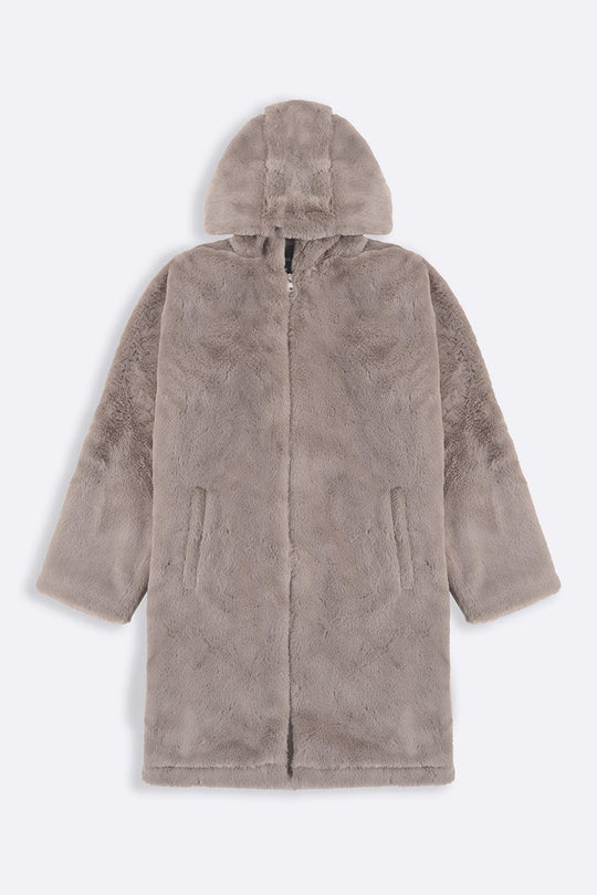 KHAKI LONG FUR JACKET