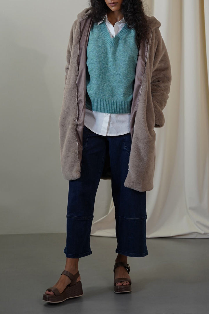 KHAKI LONG FUR JACKET