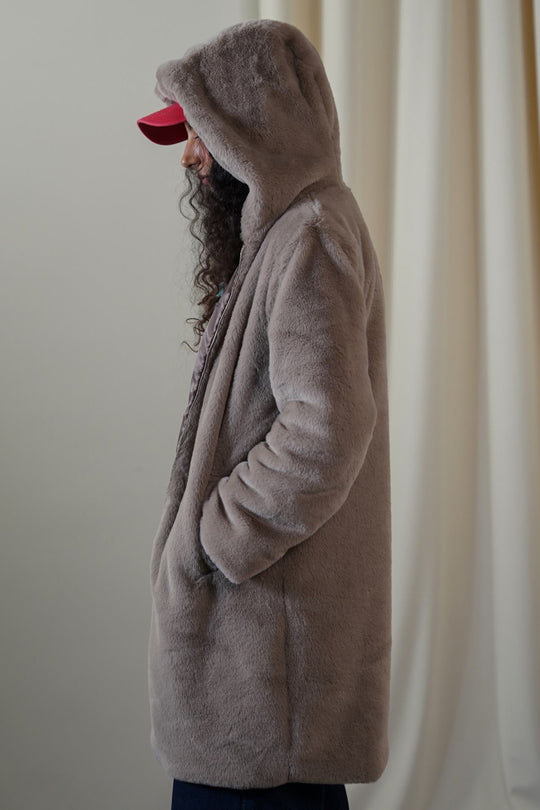 KHAKI LONG FUR JACKET