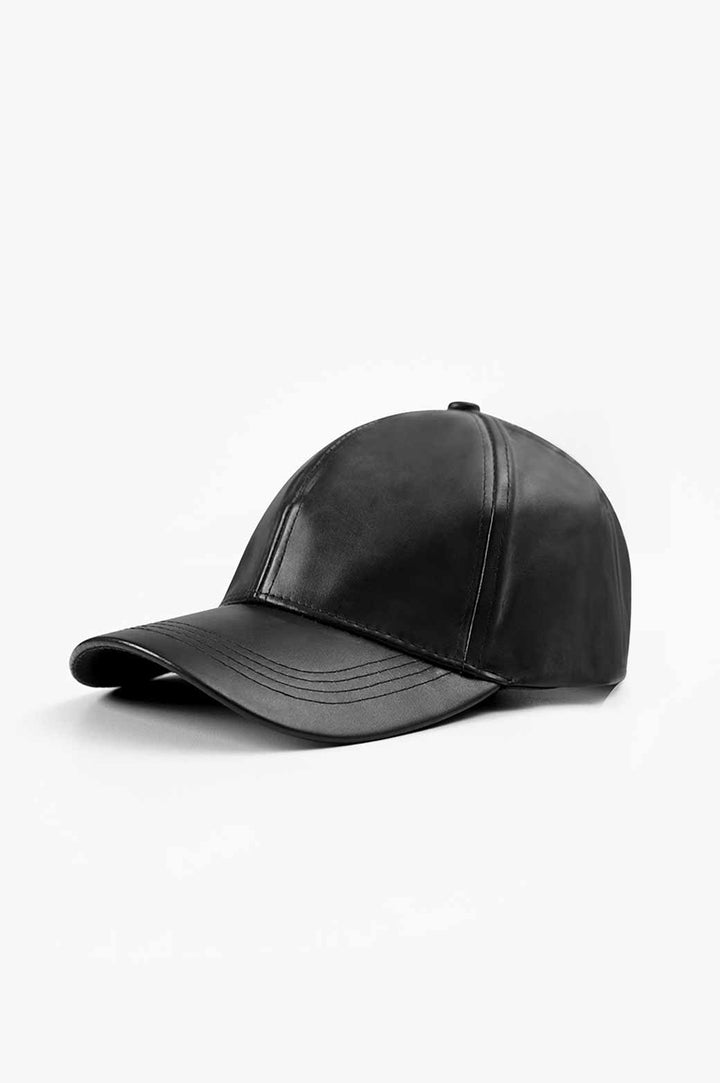 BLACK FAUX LEATHER CAP