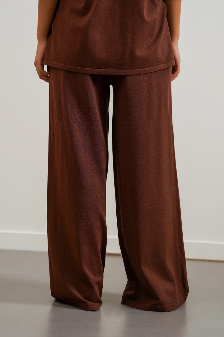 BROWN SOFT-KNIT STRAIGHT TROUSERS - draft in sale period