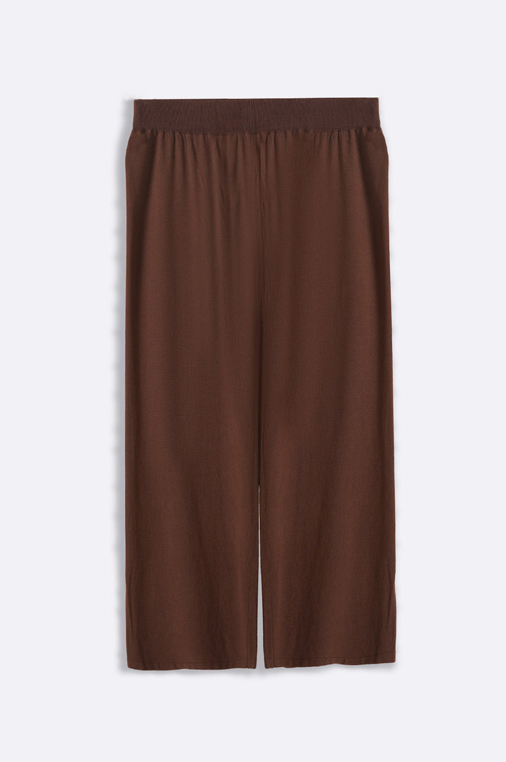 BROWN SOFT-KNIT STRAIGHT TROUSERS - draft in sale period
