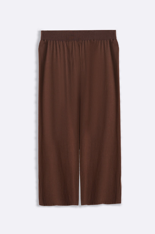 BROWN SOFT-KNIT STRAIGHT TROUSERS - draft in sale period