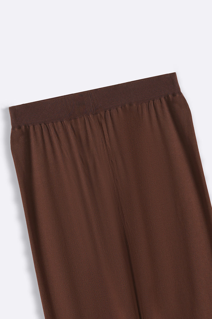 BROWN SOFT-KNIT STRAIGHT TROUSERS - draft in sale period