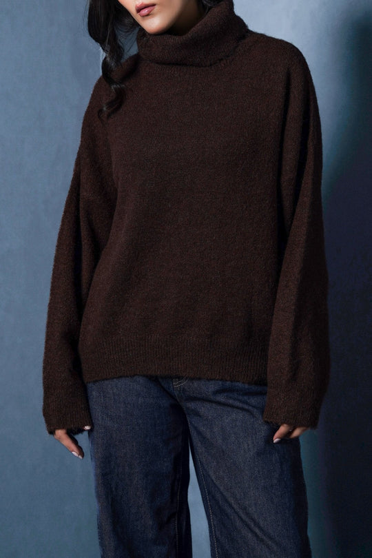 BROWN MANHATTAN HIGH NECK SWEATER