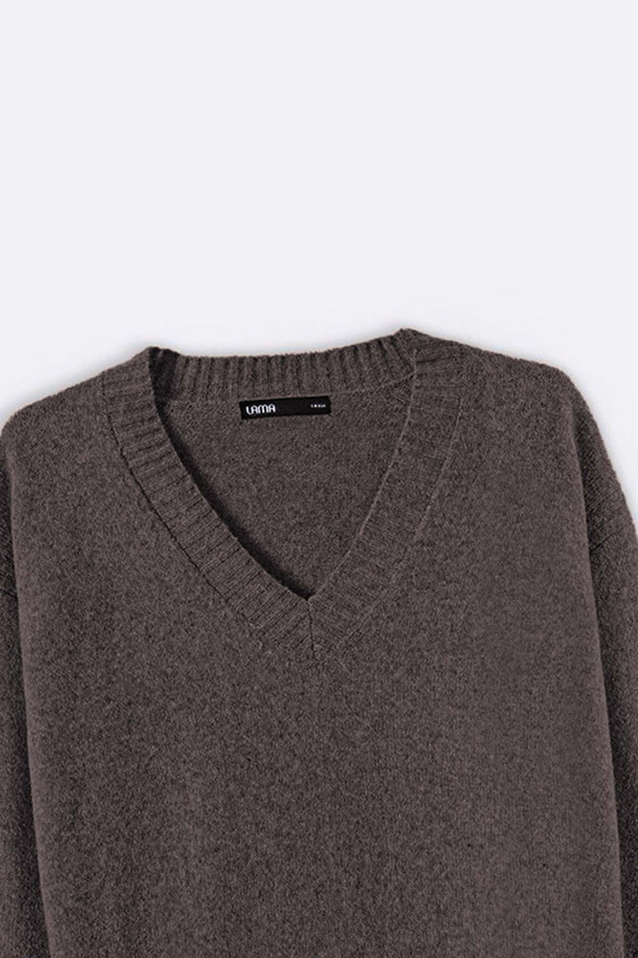 BROWN CLASSIC V-NECK JUMPER
