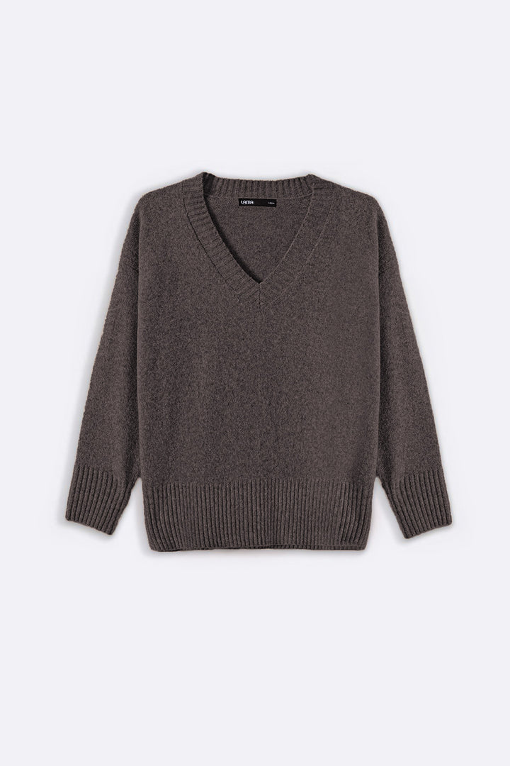 BROWN CLASSIC V-NECK JUMPER