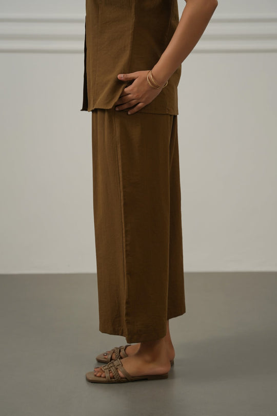 BROWN CASUAL COTTON MIX CULOTTES