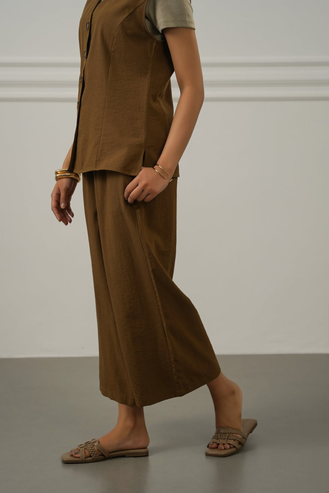 BROWN CASUAL COTTON MIX CULOTTES