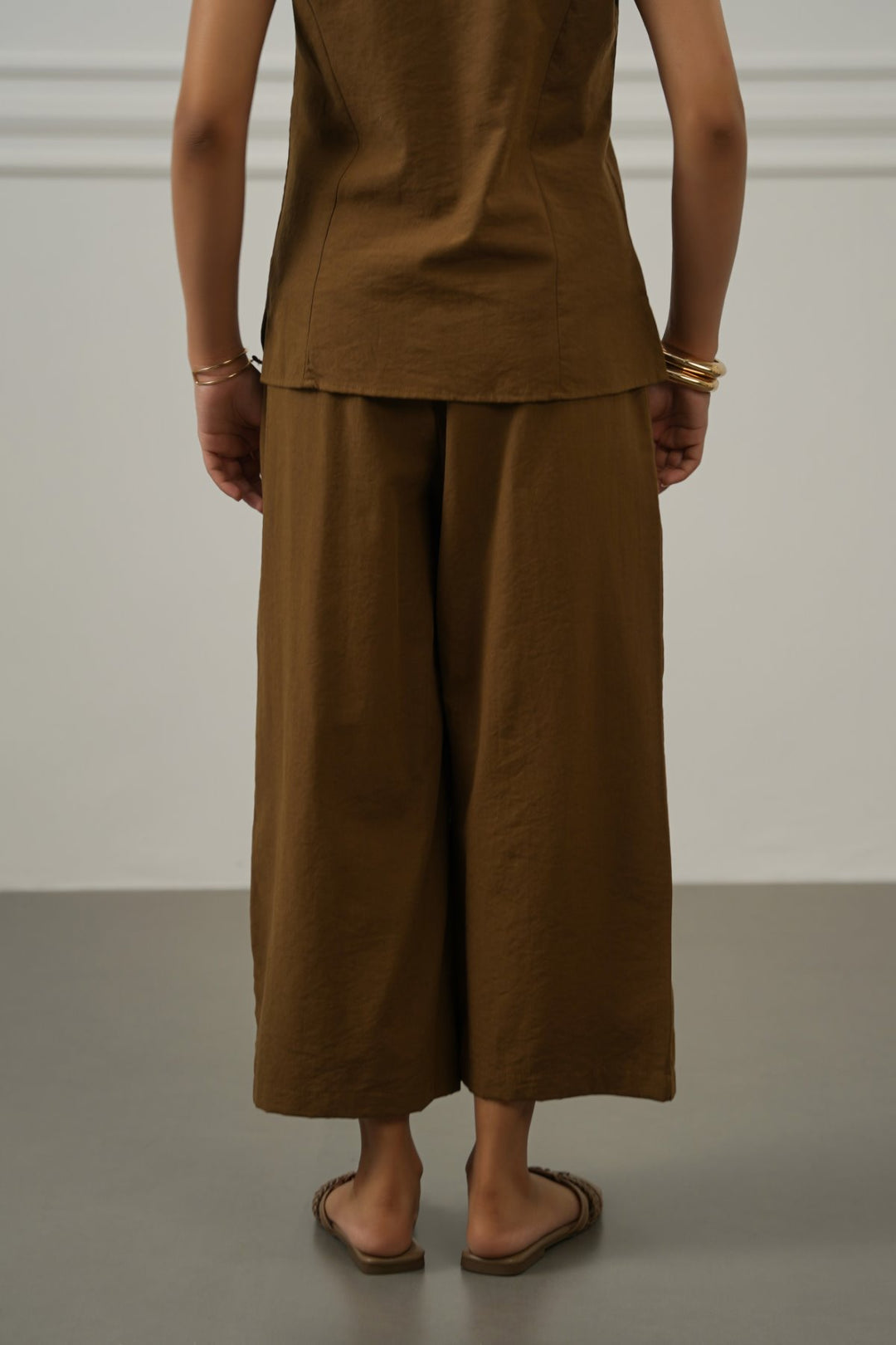 BROWN CASUAL COTTON MIX CULOTTES