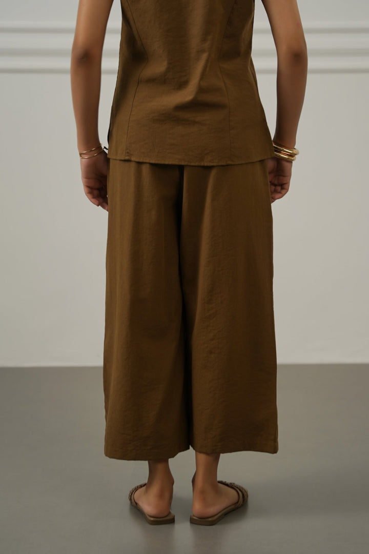 BROWN CASUAL COTTON MIX CULOTTES