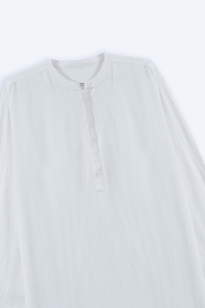 WHITE LINEN BLEND LONG SHIRT