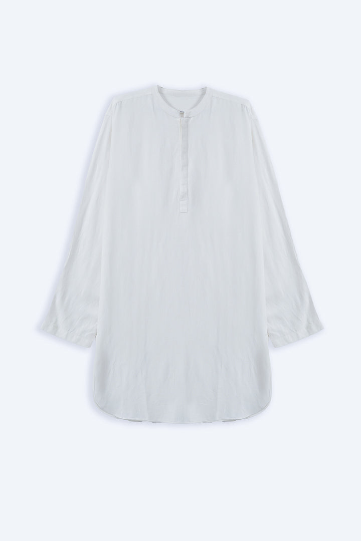 WHITE LINEN BLEND LONG SHIRT