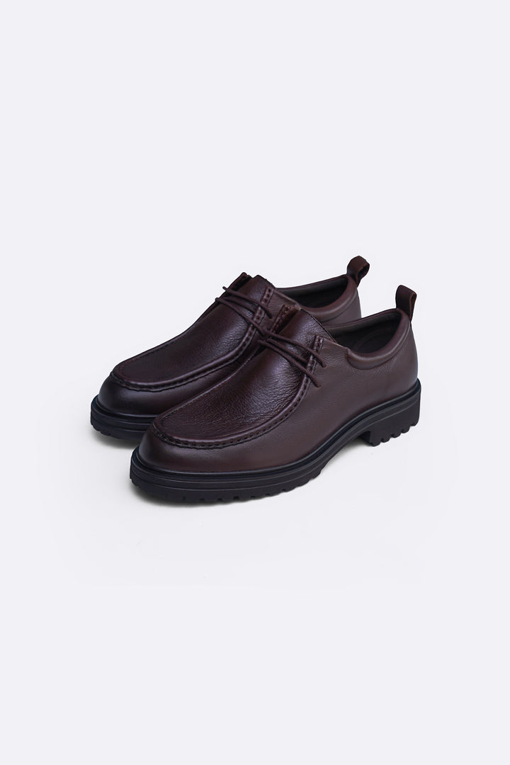 DARK BROWN LEATHER MOC TOE SHOES