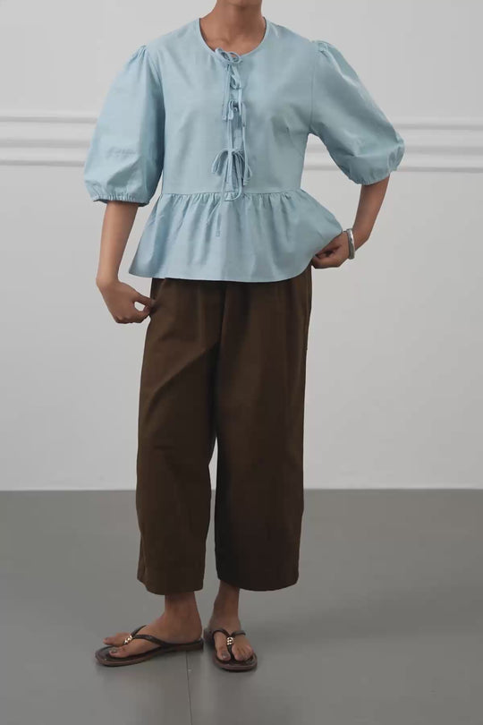 LINEN COTTON FLOUNCE TOP
