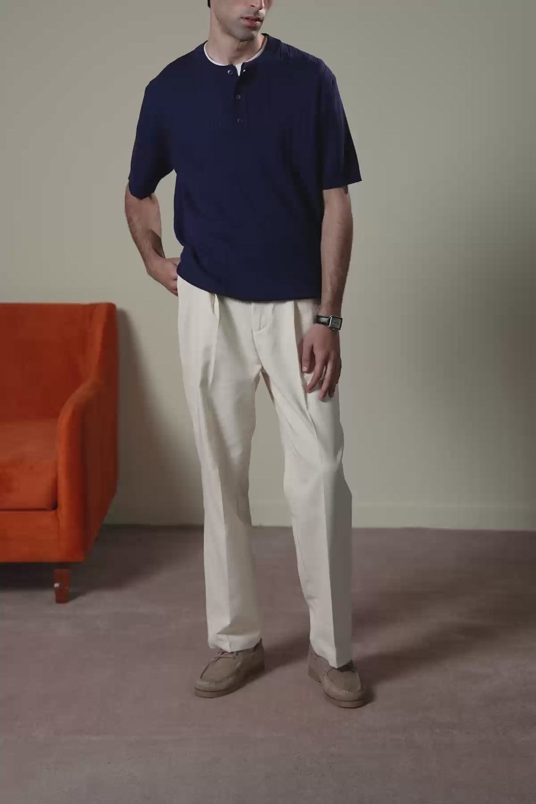 NAVY TEXTURED HENLEY