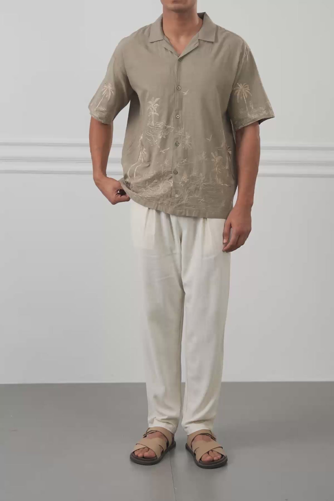 BEIGE SPRING EMBROIDERED SHIRT