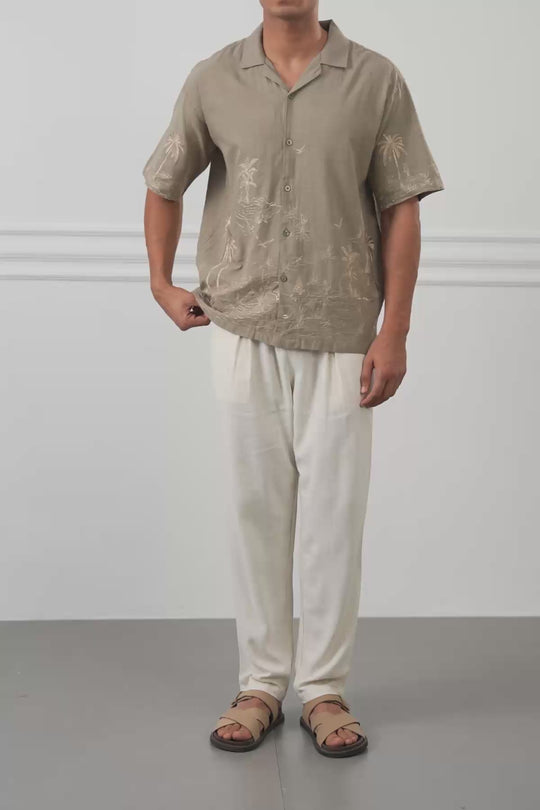 BEIGE SPRING EMBROIDERED SHIRT