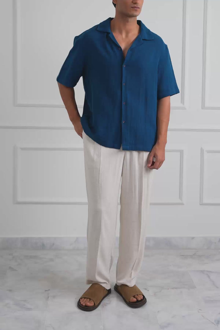 TEAL TEXTURED COTTON SAFARI SHIRT