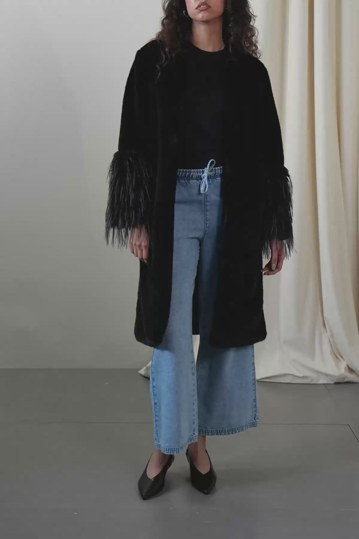 LONGLINE FEATHERED FUR COAT
