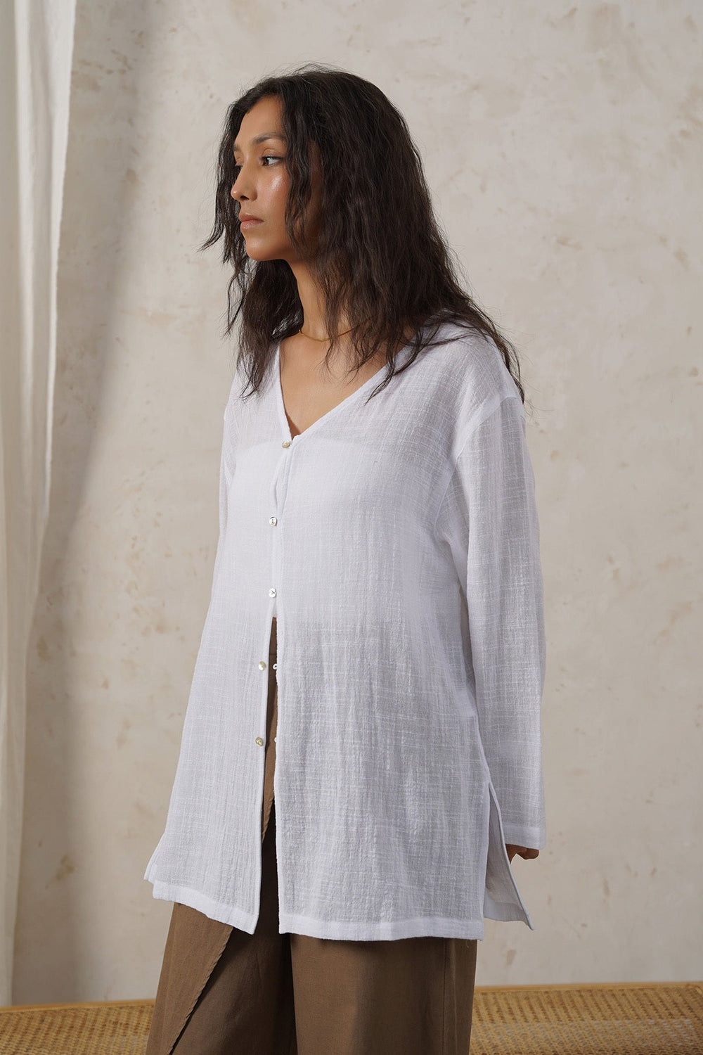 WHITE PURE COTTON GAUZE BLOUSE