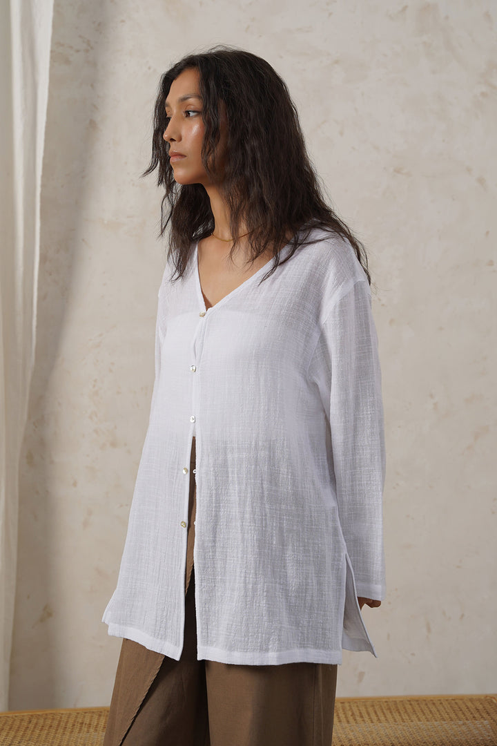 WHITE PURE COTTON GAUZE BLOUSE