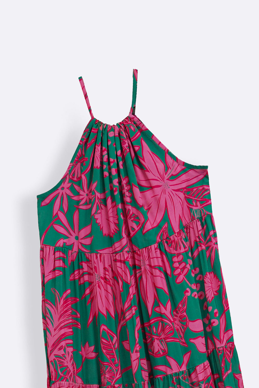 GREEN FLORA TIERED DRESS
