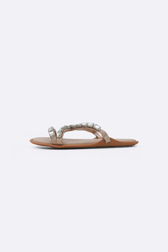 NUDE CHAMPAGNE STONE SLIDES