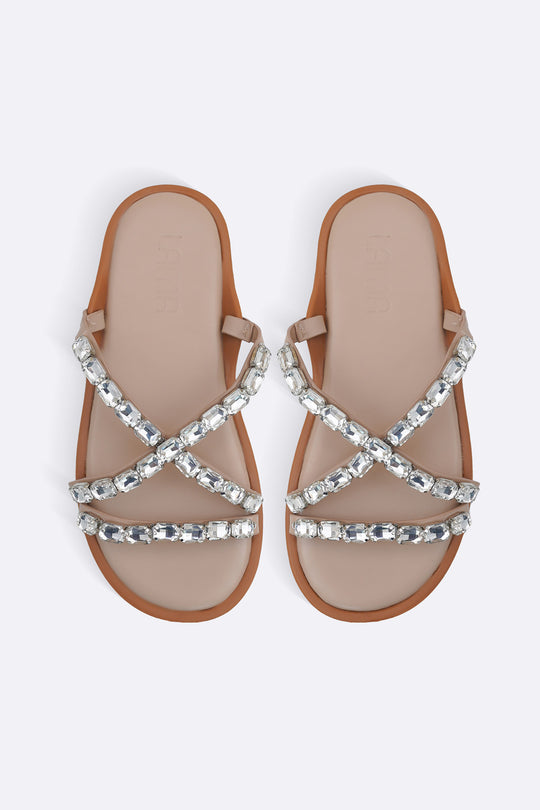 NUDE CHAMPAGNE STONE SLIDES